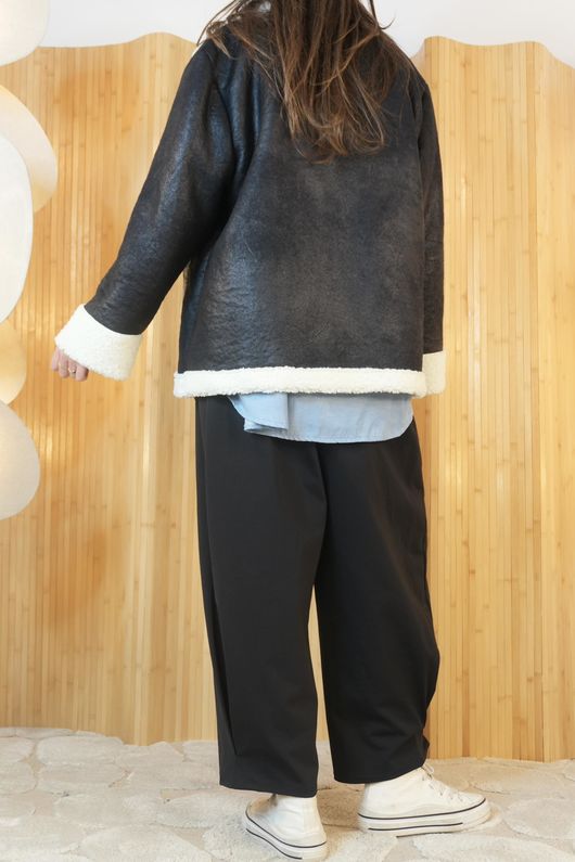 Shearling Flight Jacket Black Ecru /19=